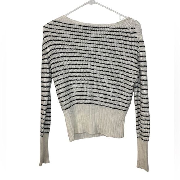 Theory Striped Boatneck Pullover Sweater Top Size Medium Ribbed Stretch Viscose - Picture 3 of 8